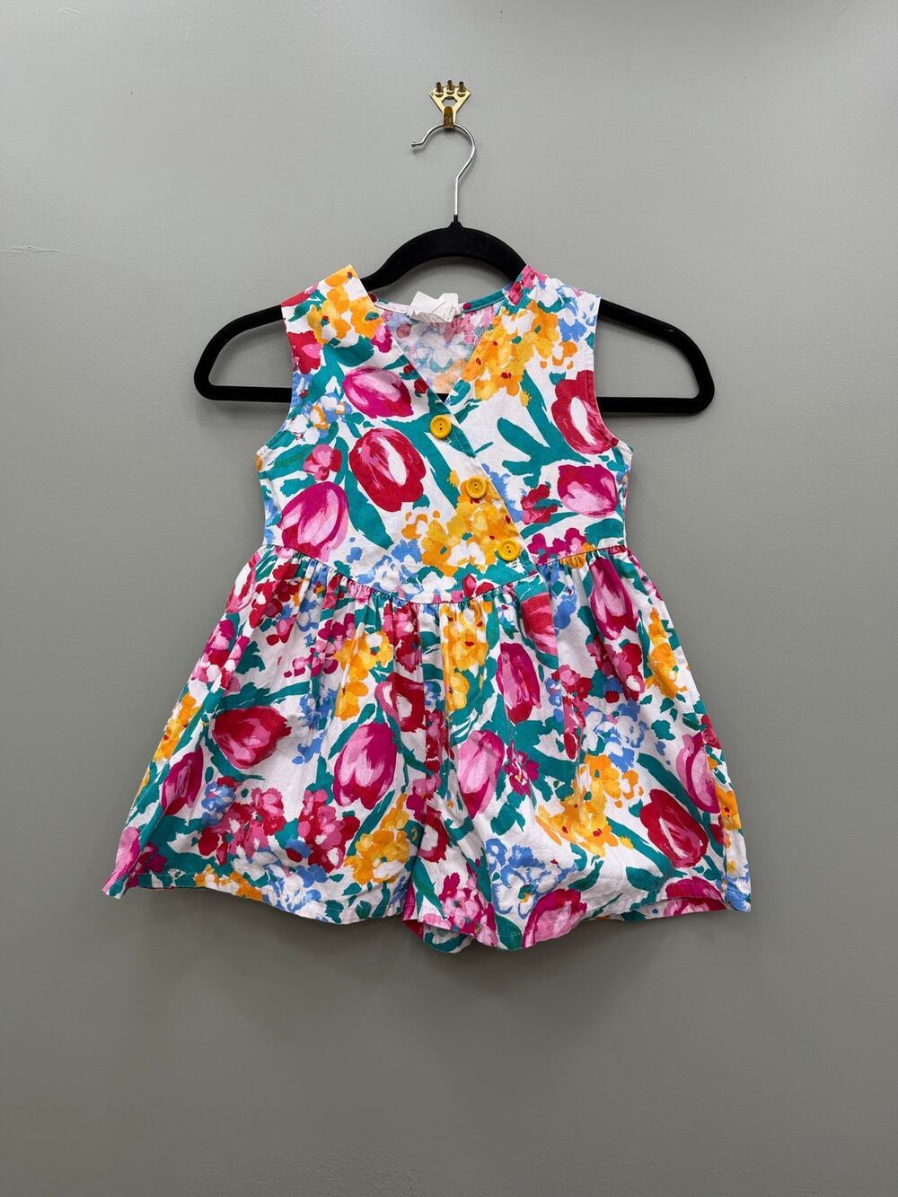 Vintage Bonnie Jean Floral Romper Dress Girls Size 6 Tulip Cottagecore
